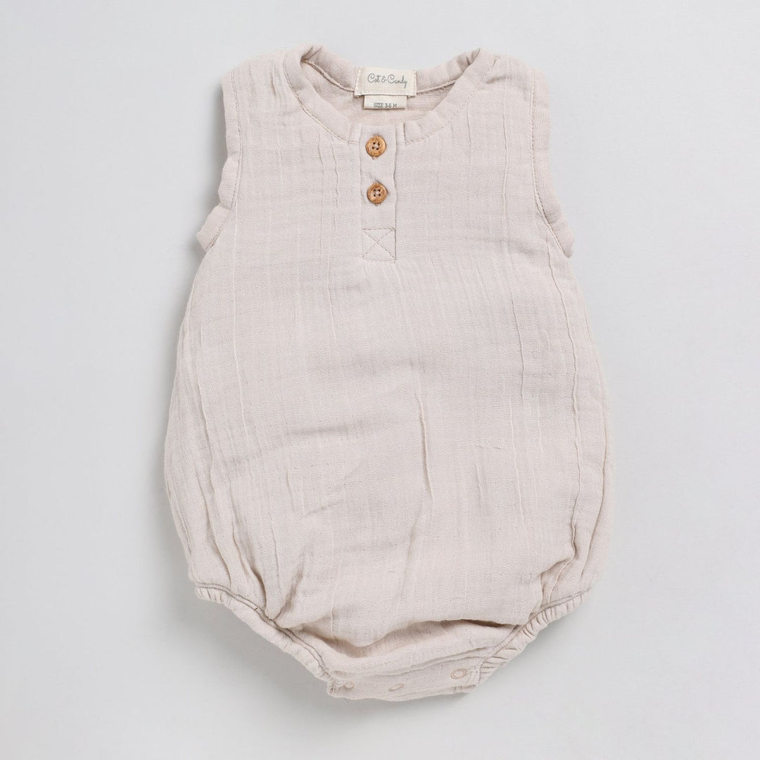 Oatmeal Grey Sleeveless Baby Bodysuit | 100% Muslin Cotton | Unisex