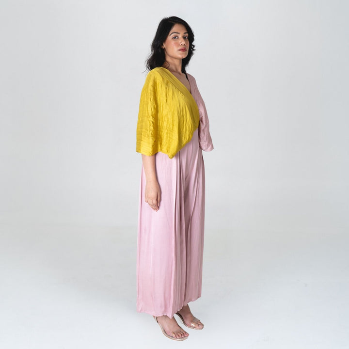 Pink-Yellow Color-Blocked Jumpsuit | Bemberg Modal | Minimalist Chic