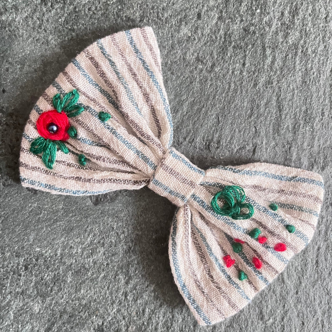 Floral Bow Hair Clip For Girls | Embroidered | Kala Cotton | Comfortable | Delicate