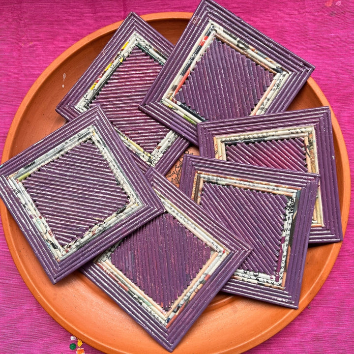 Lavender Square Coasters | Up-cycled & Paper Coiled Crafting | Durable | Set of 6