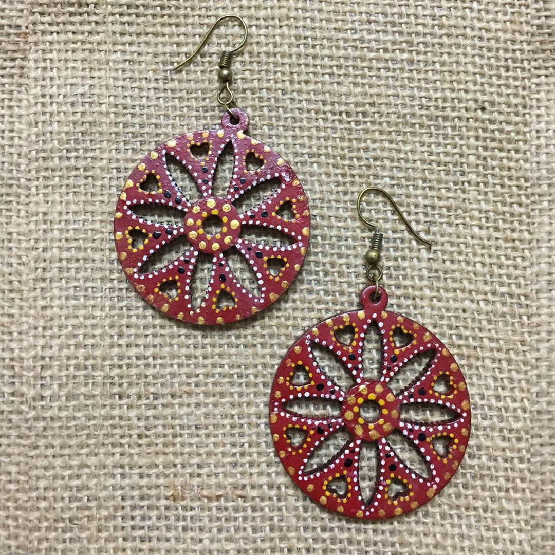 Red Tikuli Art Drop Earrings | Artistic | Unique Ethnic Jewelry | Everyday Wear