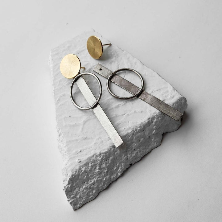 Button-Up | Dual Finish Brass Earrings | Sustainably Crafted | Aesthetic