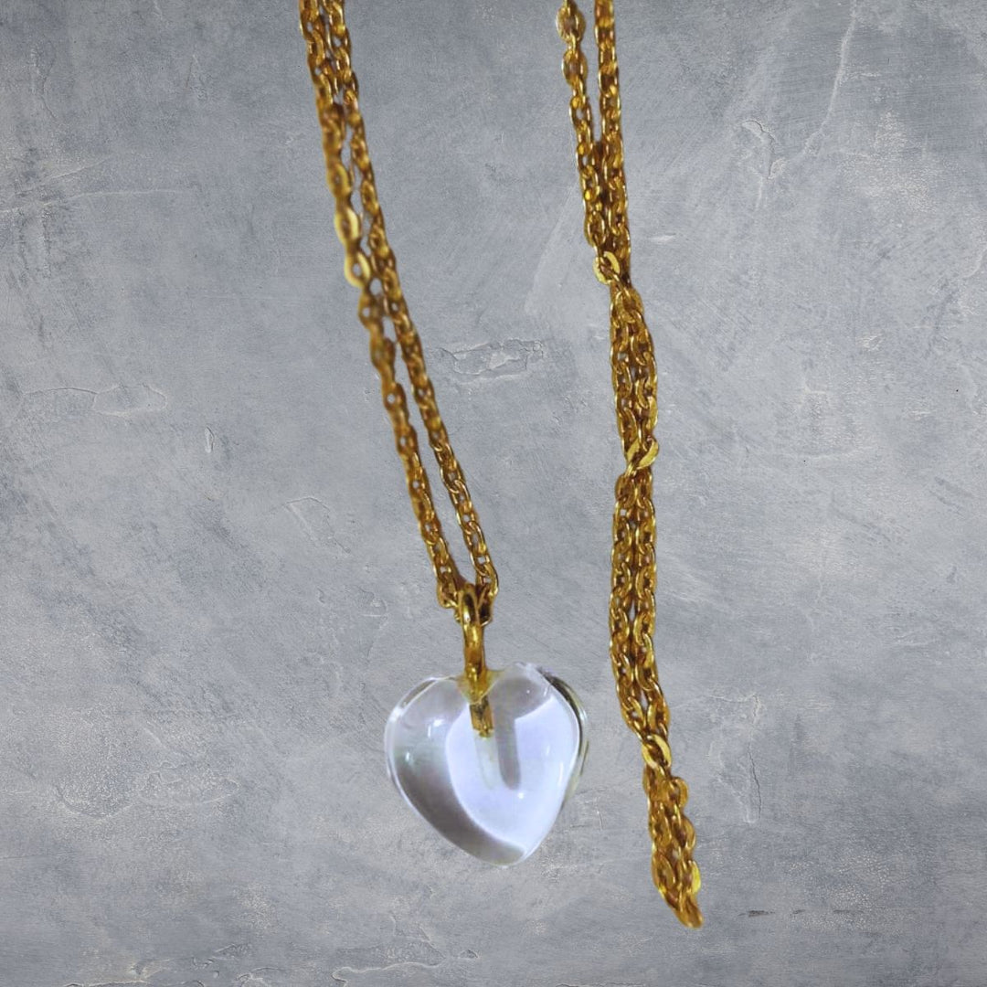 Clear Quartz Stone Pendant With Golden Chain | Healing Stone | Artisanal