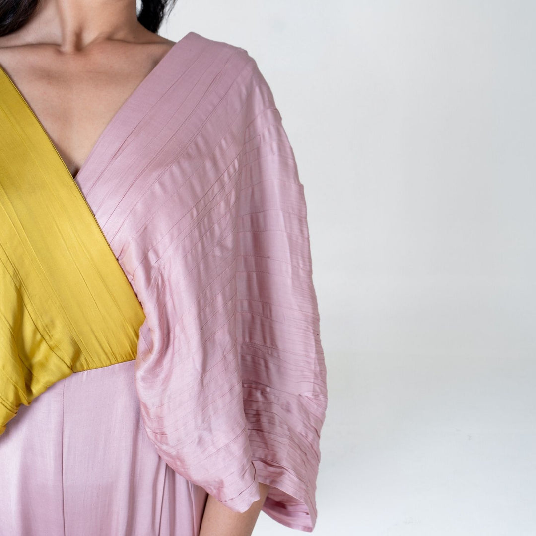 Pink-Yellow Color-Blocked Jumpsuit | Bemberg Modal | Minimalist Chic