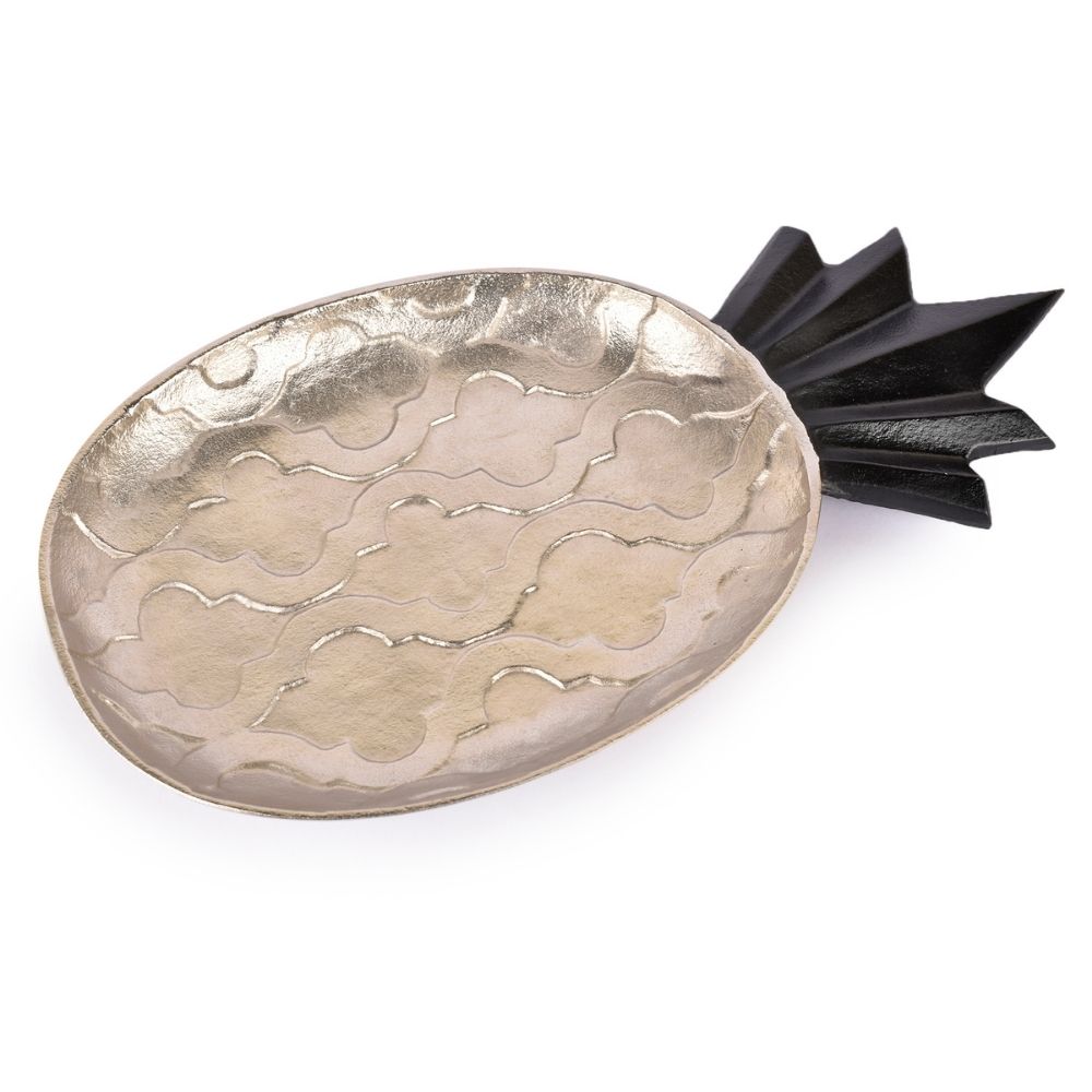 Serving Platter | Artistic Black Pineapple Handle | Nickel Finish | Hand Crafted | 19"