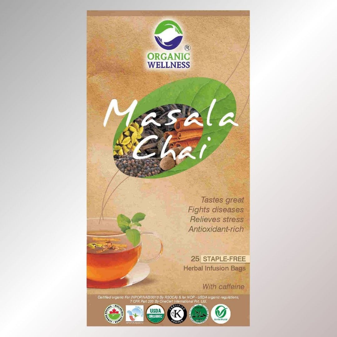 Masala Chai | Black Tea  | Caffeine Free | 100 % Organic | 25 Staple Free Tea Bags