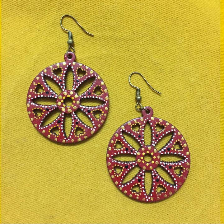 Red Tikuli Art Drop Earrings | Artistic | Unique Ethnic Jewelry | Everyday Wear