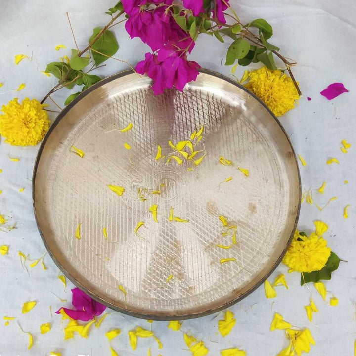 Kansa Curved Height Traditional Thali / Pooja Plate | Hand-Crafted | 12 Inch