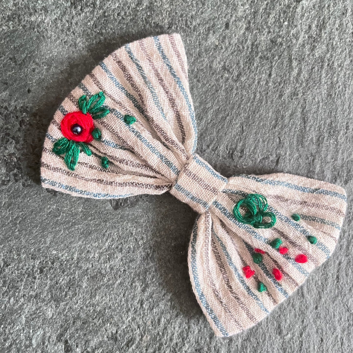 Floral Bow Hair Clip For Girls | Embroidered | Kala Cotton | Comfortable | Delicate