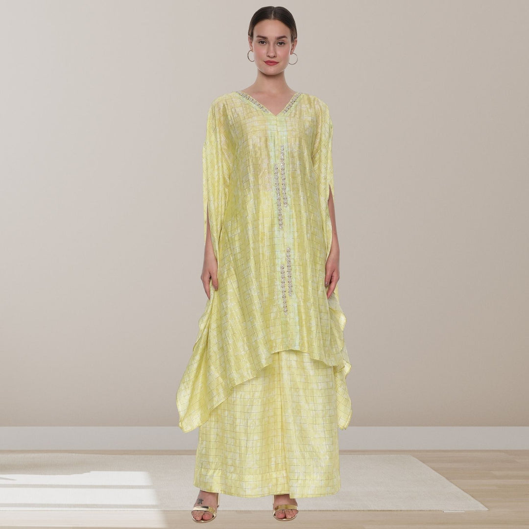 Sunehri Kurta Pallazo Set | Kaftan Style | Sophisticated | Festive Wear | Pastel Yellow