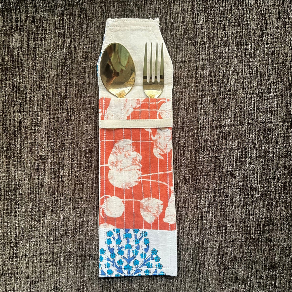 Patchwork Cotton Cutlery Pouch | Travel Friendly Flatware Wrap