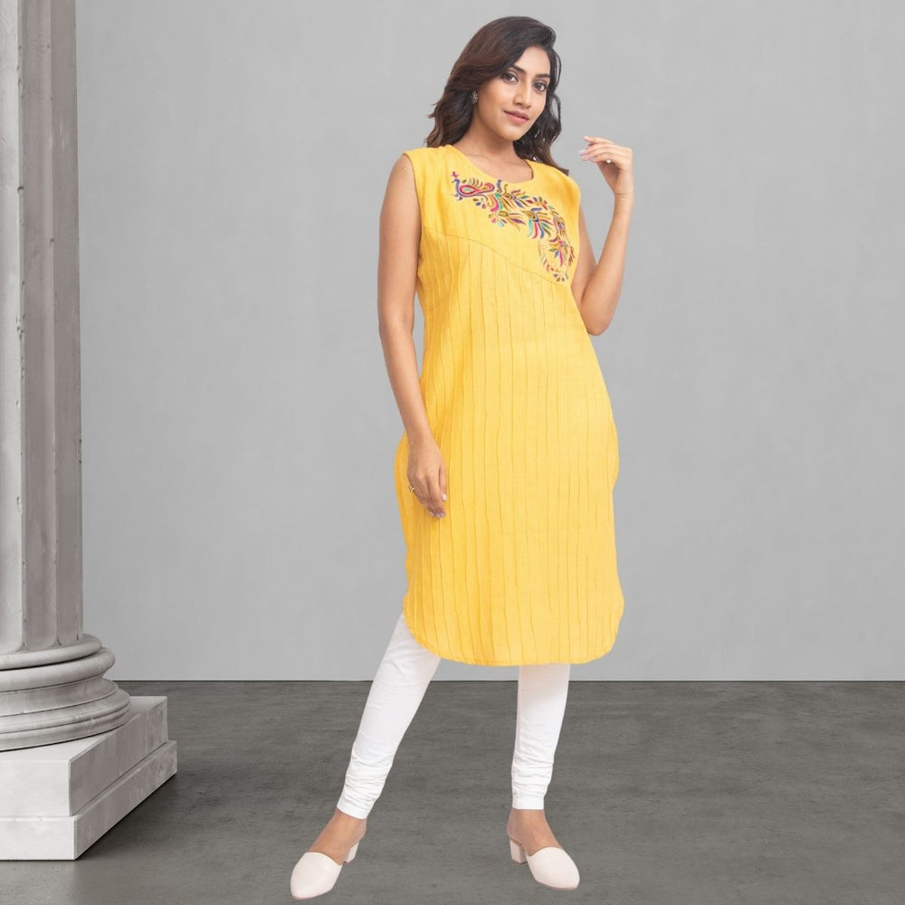 Office Wear Kurtis For Women | Hand Spun and Yarn Dyed Yellow | Hand Crafted