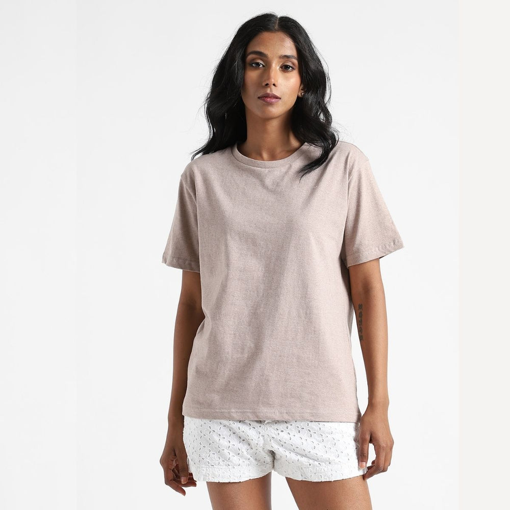 Womens Round Neck T-shirt | Organic Cotton | Naturally Dyed | Oatmeal