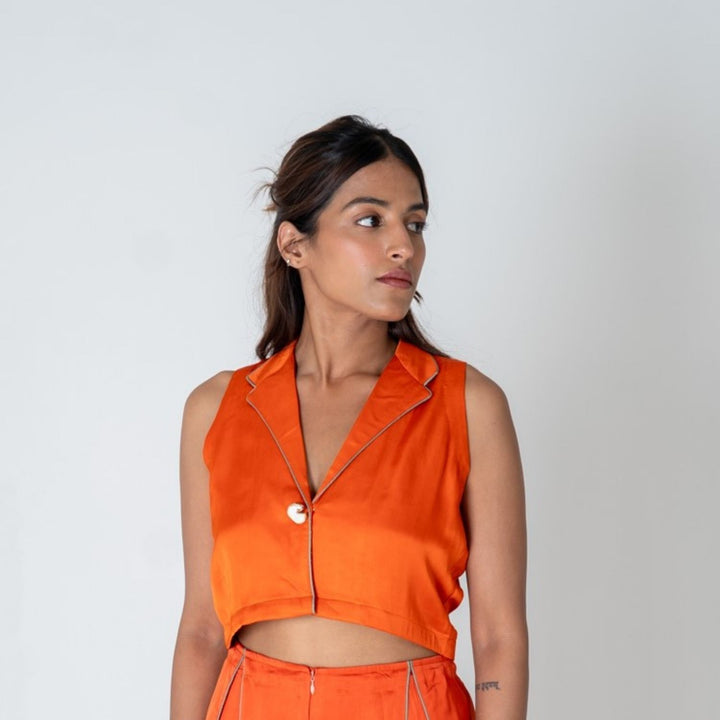 Orange Sleeveless Waistcoat Top | Modal | Minimalist Chic