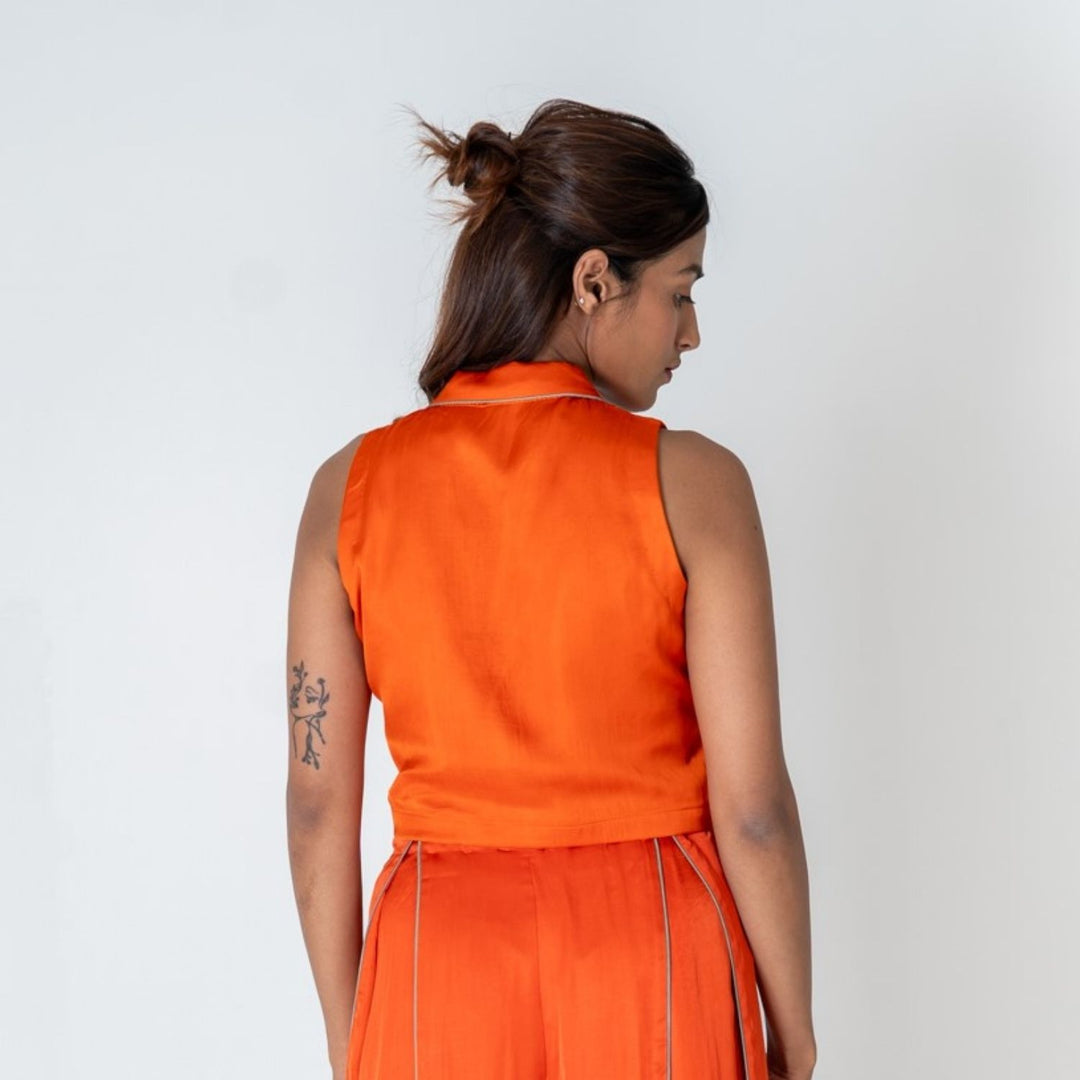 Orange Sleeveless Waistcoat Top | Modal | Minimalist Chic