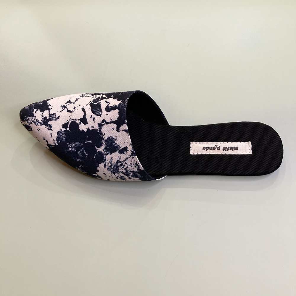 Marble Printed Curved Mules For Women | R-Elan Fabric | Black & White