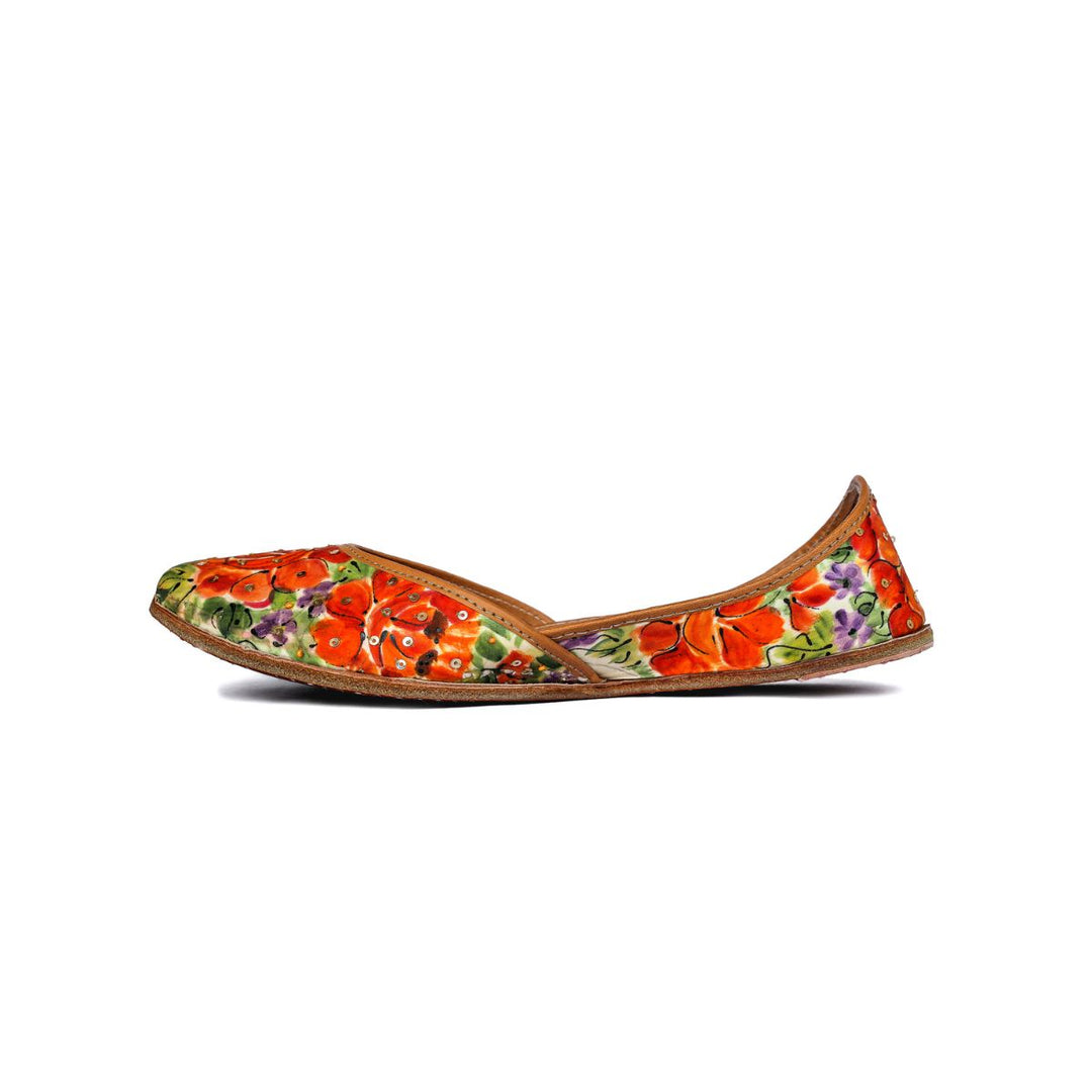 Mariegold Hand-Painted Pure Silk Women Juttis | Hand Embroidered | Orange