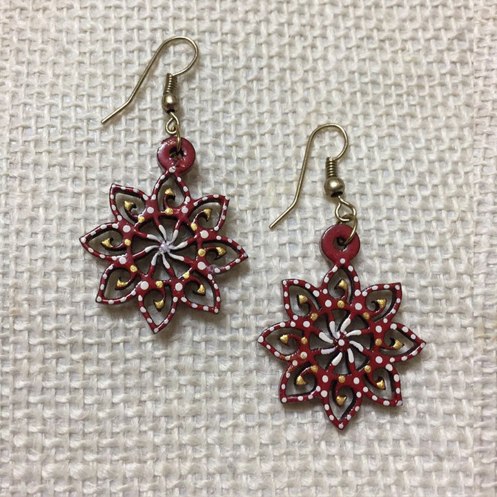 Red Flower  Tikuli Art Drop Earrings | Artistic | Rustic Jewelry | Everyday Wear