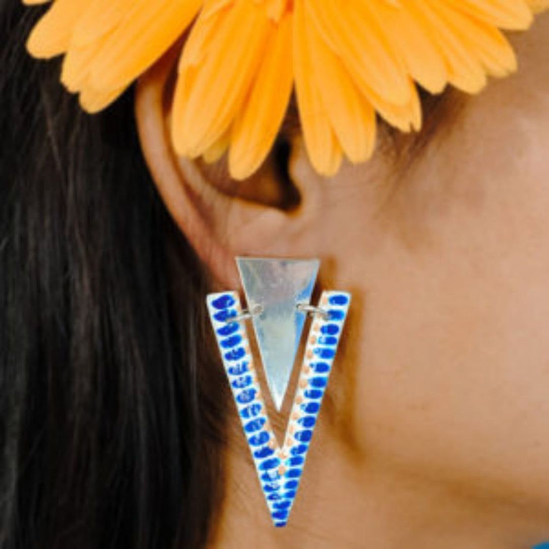 Inverted Triangle Earrings |Silver Jewellery | Hand Painted | Bespoke Design