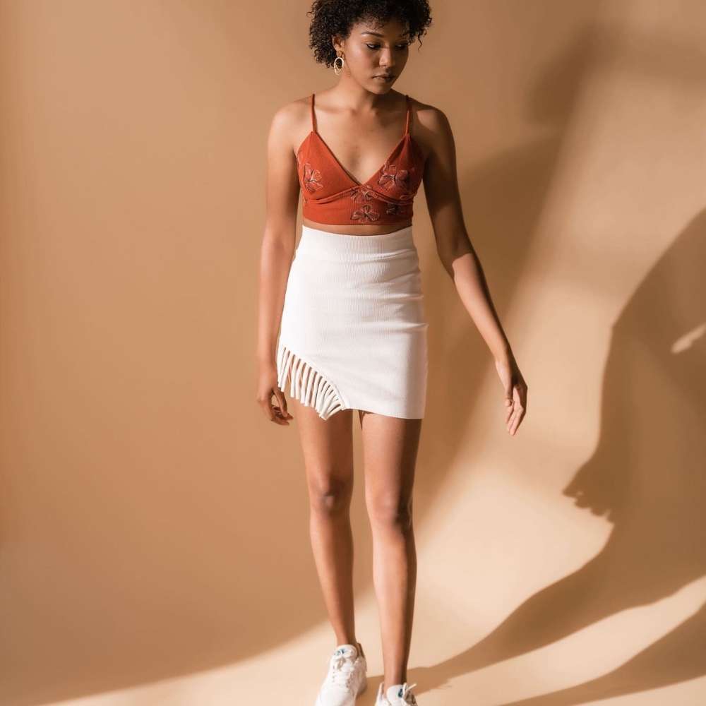 Rib Knit Mini Skirt | Stylish Sustainable | Party Wear | White