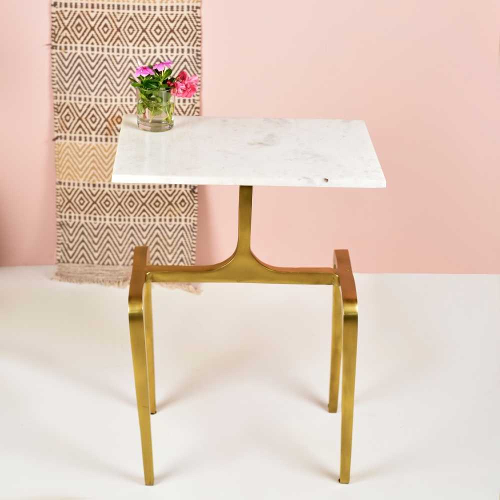 Contemporary Style Square Table | Modern Accent Side Table | Gold Finish | 17 Inches Long