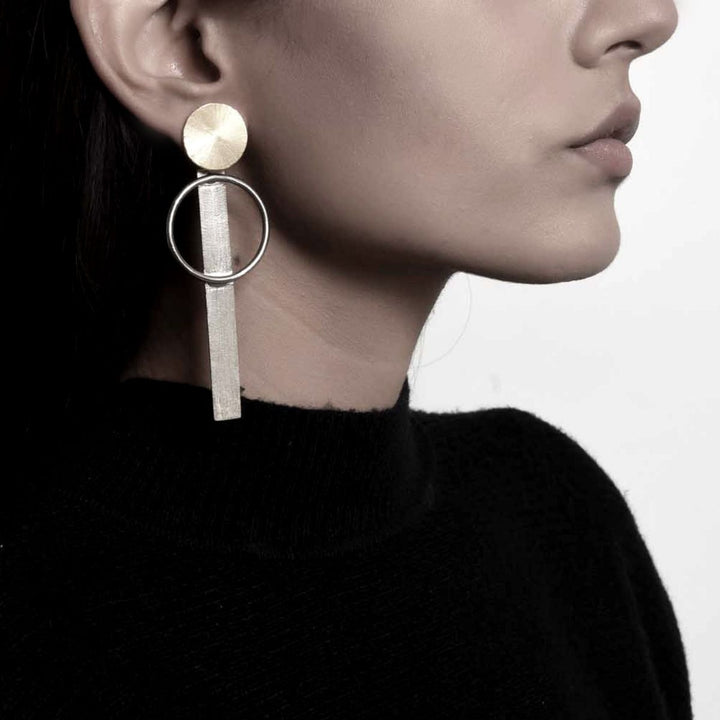 Dual Finish Brass Earrings For Women | Crafted With Smart and Minimalist Approach 