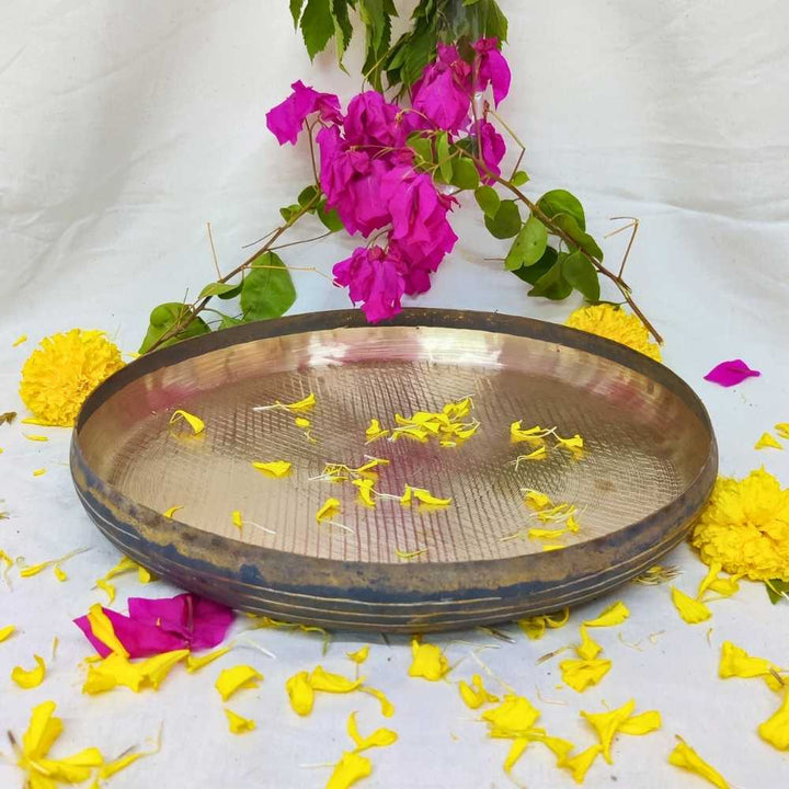 Kansa Curved Height Traditional Thali / Pooja Plate | Hand-Crafted | 12 Inch