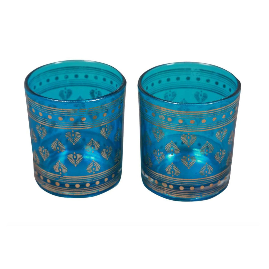 Glass tea light holder, Blue glass, Intricate & Beautiful Home Decor, table Top Decor, Gifting