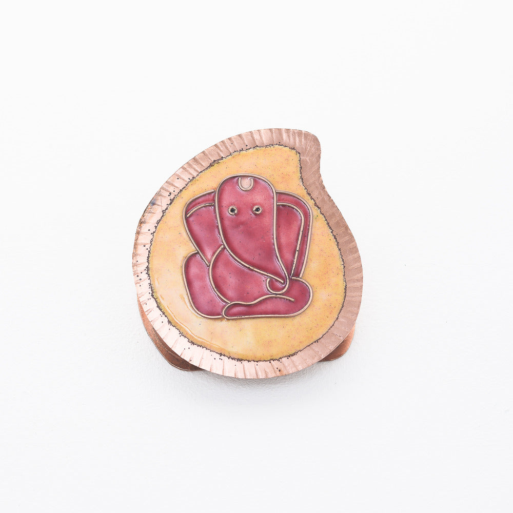 Ganesha Kumkum Holder | Copper Ware | Hand-crafted | Festive Decor | Yellow