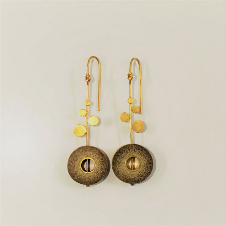 Rhea Dot Dash Earrings | Hand- Crafted | 92.5 Silver & Gold Plated Recycled Brass & Bamboo