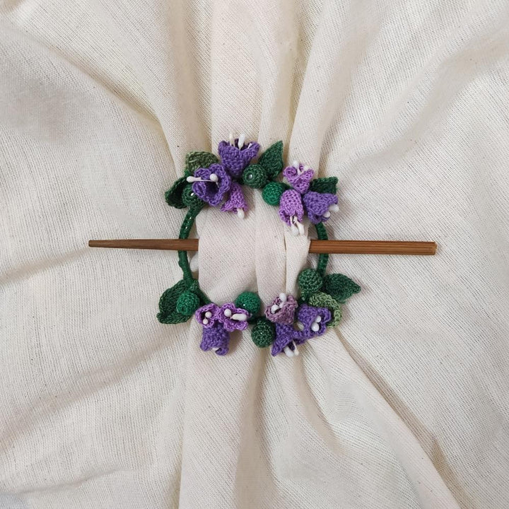 Blue Bell Crochet Hair Tie | Hand-crafted | Purple and Green