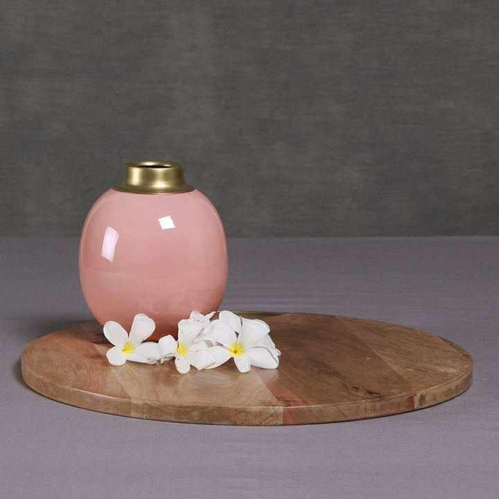 Contemporary Design Pink Round Enamel Vase | Table Accents | Centre Piece Decor | Hand-Crafted | 6 Inch