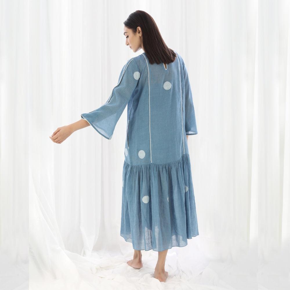 French Blue Two Tier Dress For Women| All Day Comfy Wear | Season Agnostic