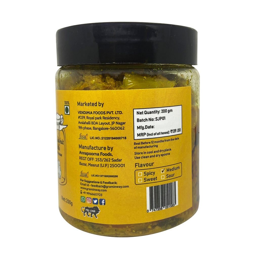 Spicy Jackfruit Pickle | Piquant and Confluent of Flavours | Bottle of 200 GM