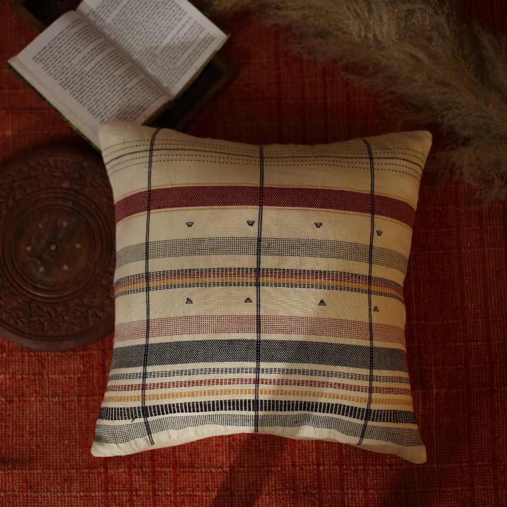 Cushion Cover | Ivory Kala Cotton | Stripe Pattern | Ethnic Home Decor | 20"x20"