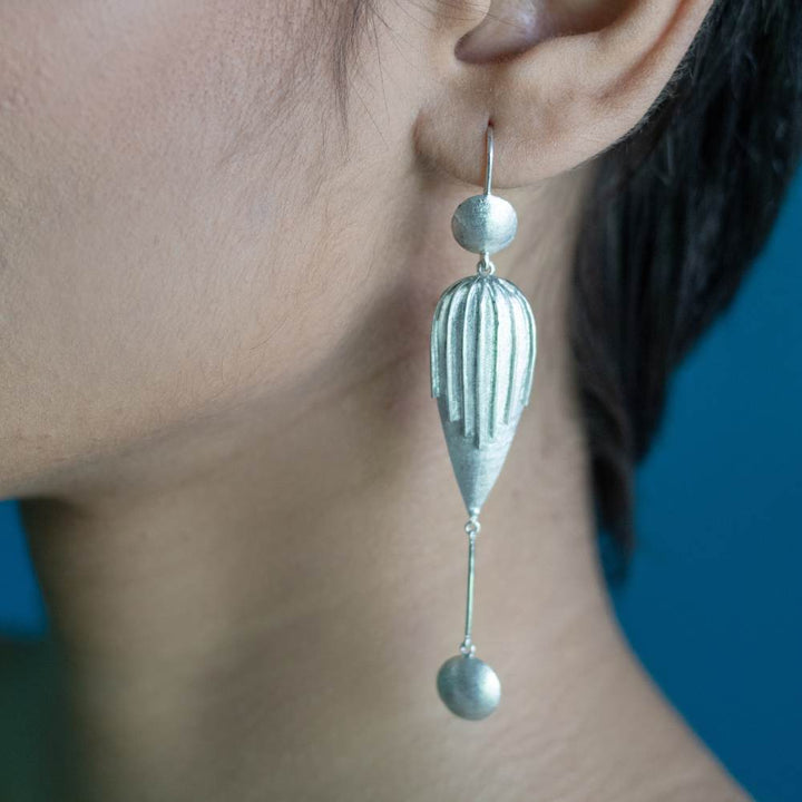 Pure Silver Ear Dangler | Petals and Dots | For Eclectic And Bare Minimum Styling | Urbane Look