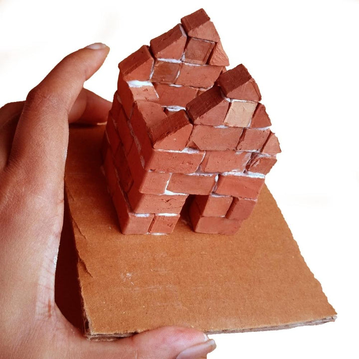 Miniature Terracotta Bricks DIY Set Of 151 Pieces | Handmade | Gift Pack | Yellow Box