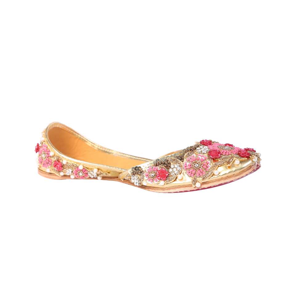 Pink Floral Embellished Women Jutti | Hand Made & Hand Crafted | Festive Apt