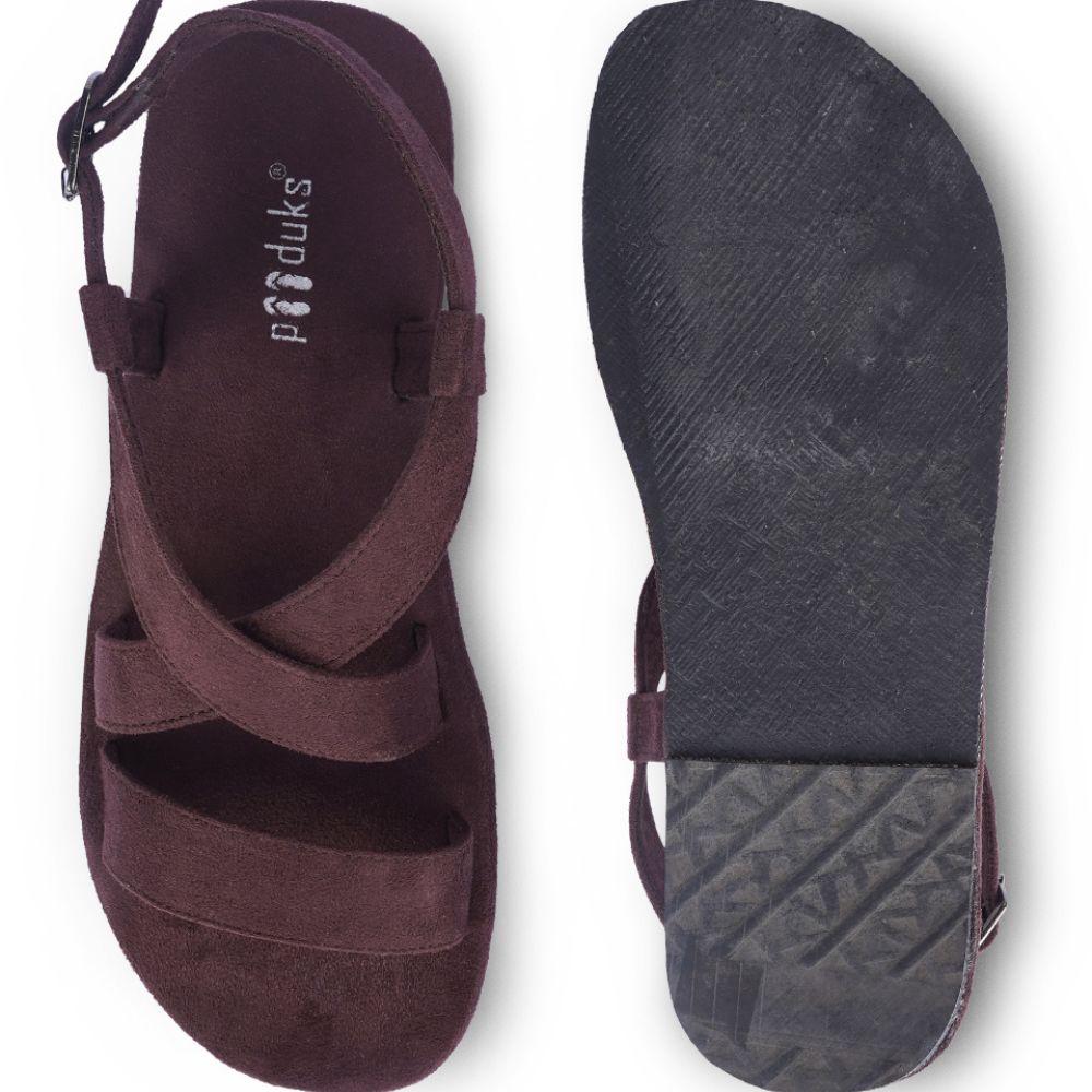 Suede Flat Sandals For Men | Hand-Crafted | Up-cycled Rubber Tyres | Brown