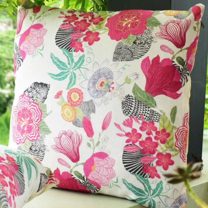 Pink Floral Cotton Cushion Cover | Botanical Print | Set Of 2 | 16 x 16 Inch