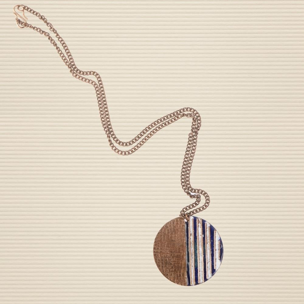 Crinkle Copper Enamel Pendant Necklace | Hand-crafted | Ocean