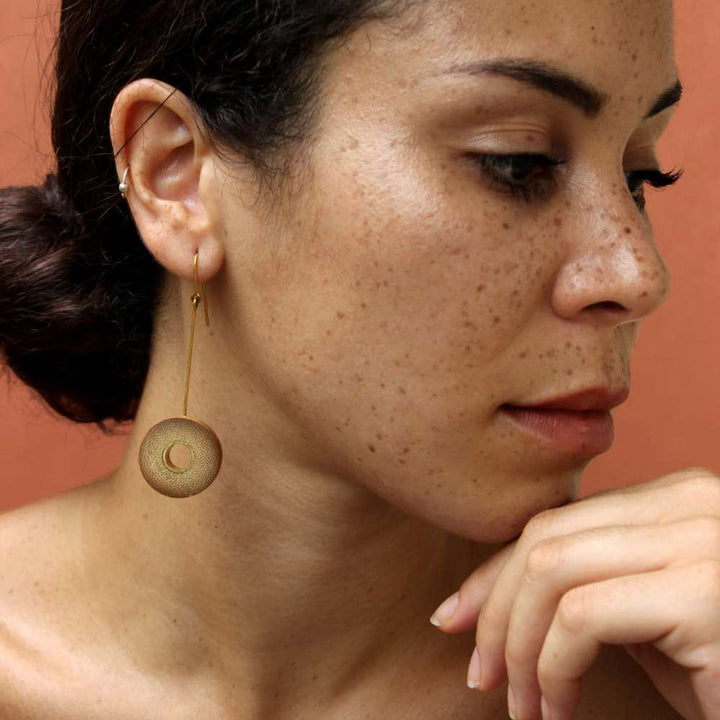 Drop Disc Ear Dangler | Consciously Made | Recycled Brass And Bamboo | Minimalistic Look