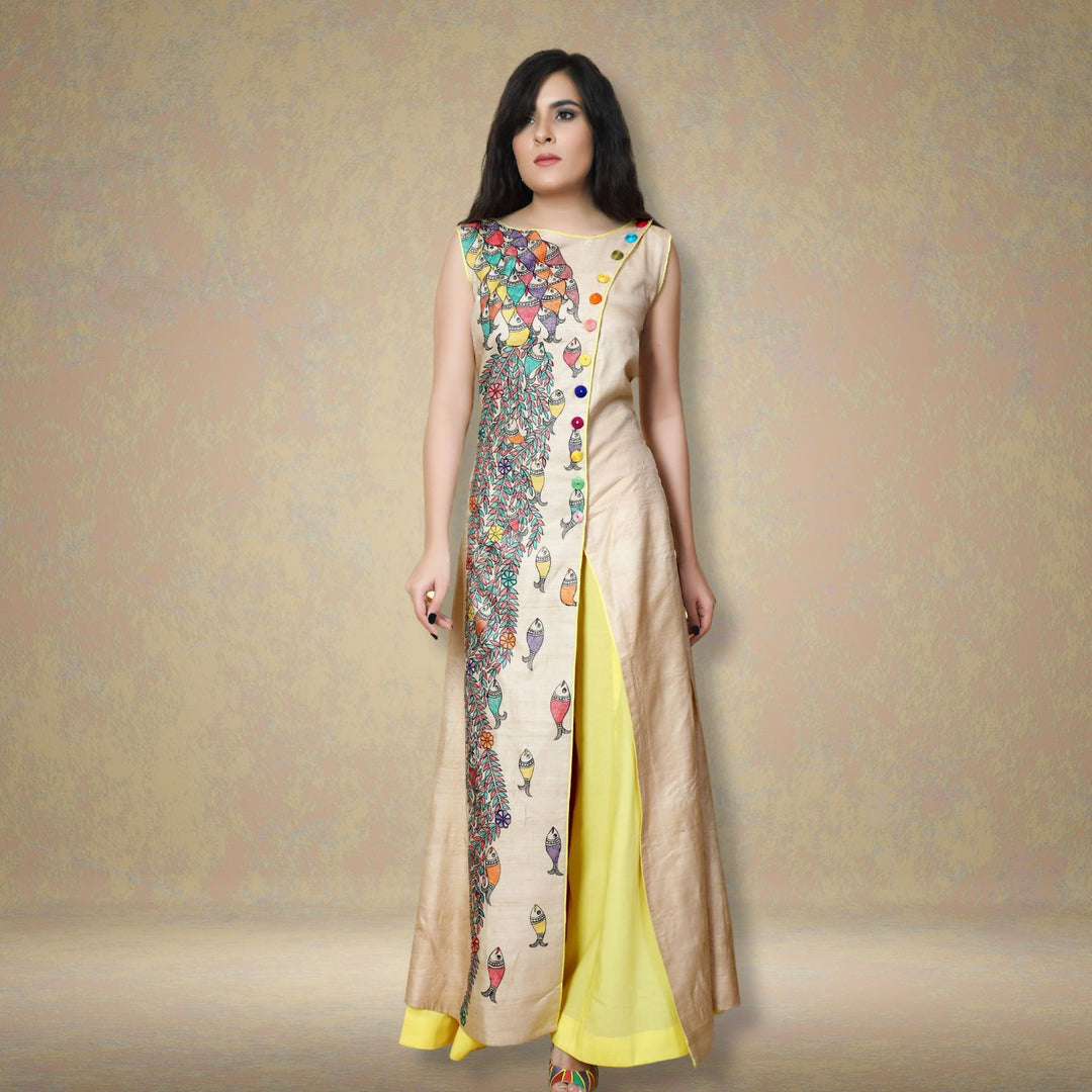 Akhila Elegant Kurta Palazzo Set | Madhubani Hand-painted | Artistic | Festive Wear