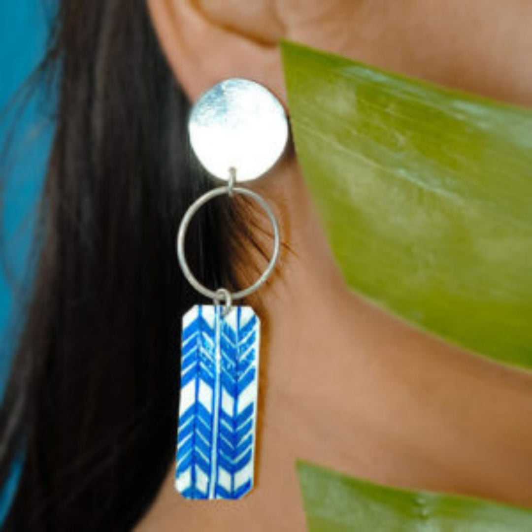 Zig Zag Earrings | Silver Jewellery | Hand Painted Earrings | Exquisite Design