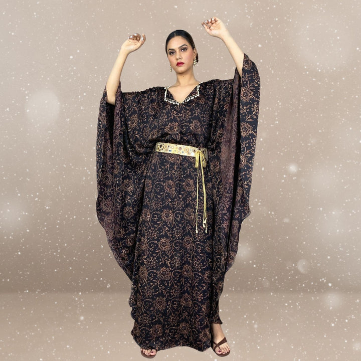 Blink Tulip Ajrakh Modal Kaftan | Hand-Block Print | Classic Couture