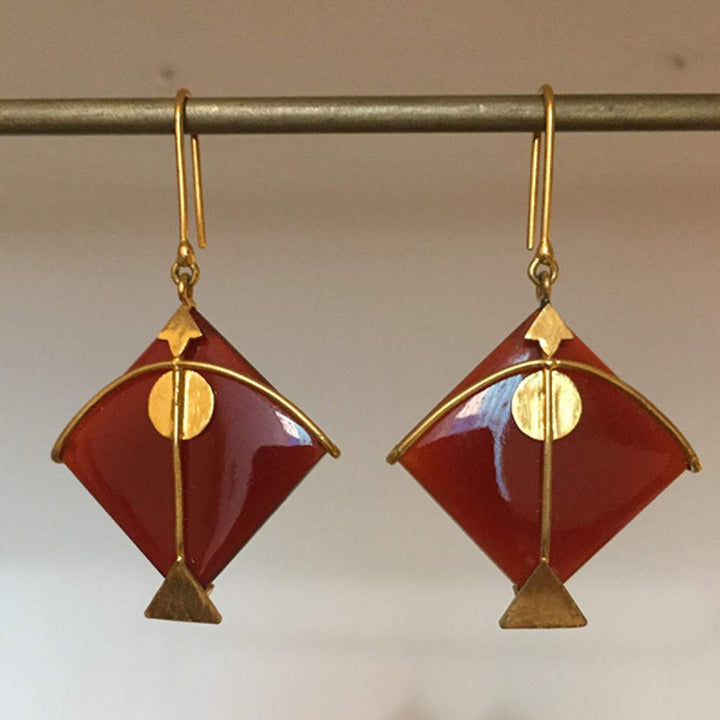 Red Kite Earring | Hand Cut | Hand Made of Semi-Precious Stone And Gold Plated 925 Silver