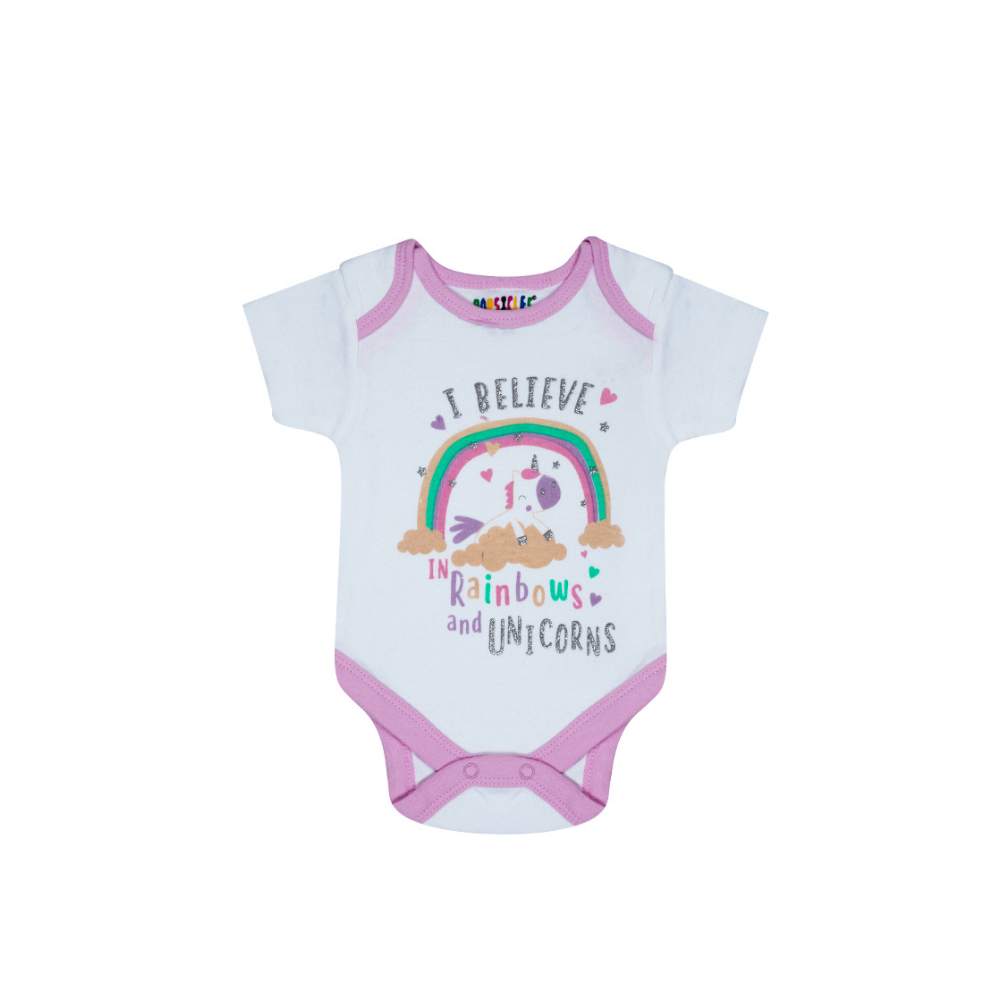 Rainbow And Unicorns Baby Girls Romper | Natural | Soft Cotton | Set Of 2