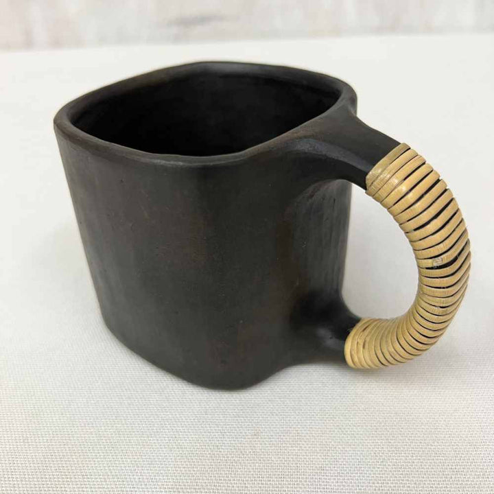 Black Stone Pottery Square Mug | Hand-Crafted | 3"