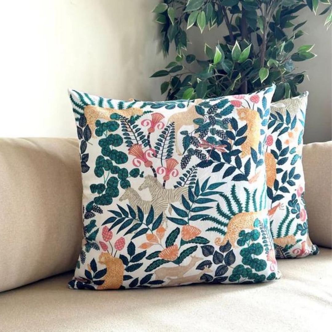 Blooming Forest Cotton Cushion | Accent Cushion Set Of 2 | 16 x 16 Inch