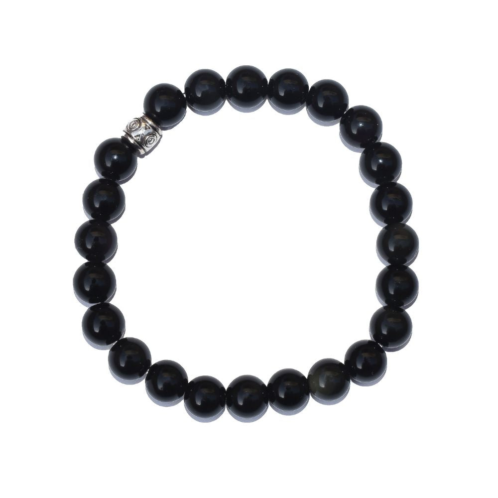 Black Obsidian Bracelet | Healing Jewellery | Real | Certified | Semi-Precious Stone | 28 Beads